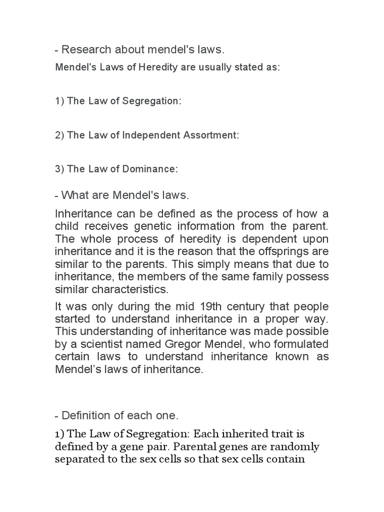 Laws Of Mendels Pdf Dominance Genetics Heredity