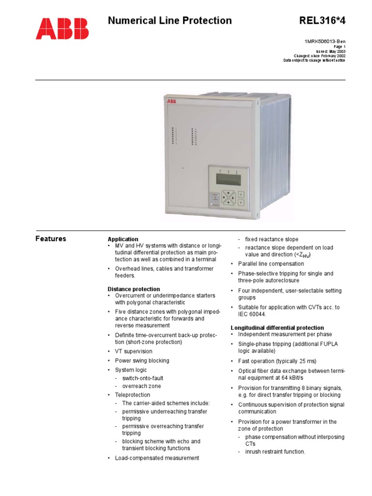 ABB REL 316 4 Numerical Line Protection | Relay | Electric Power