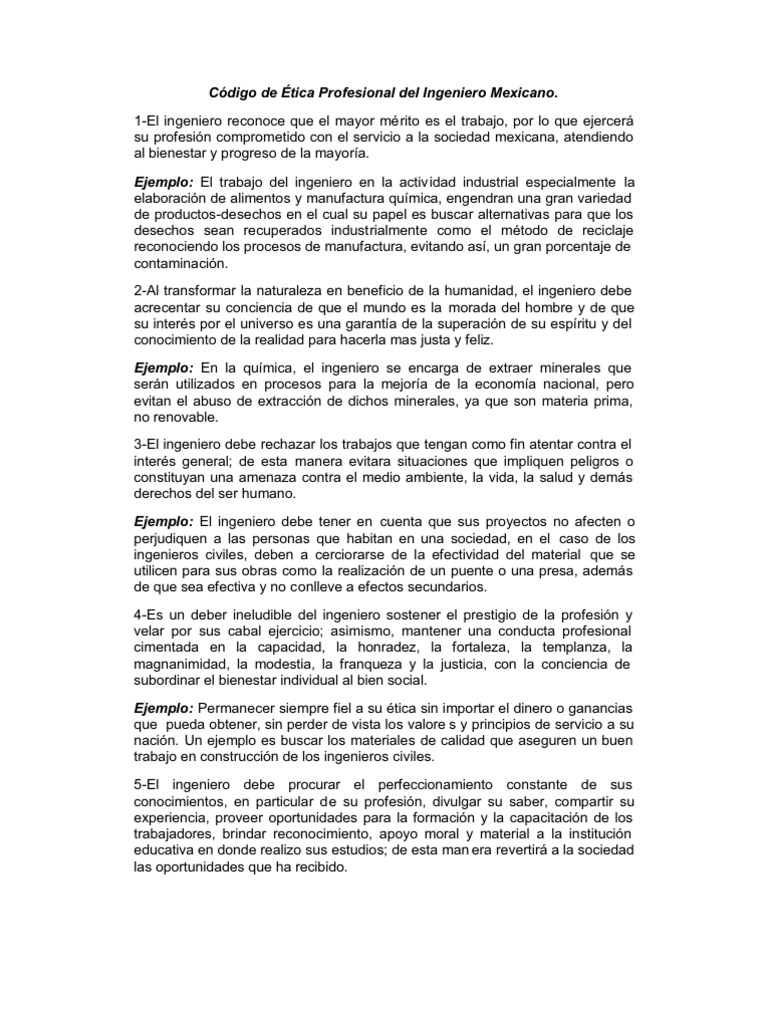 Código de Ética Profesional del Ingeniero Mexicano Ingeniería México