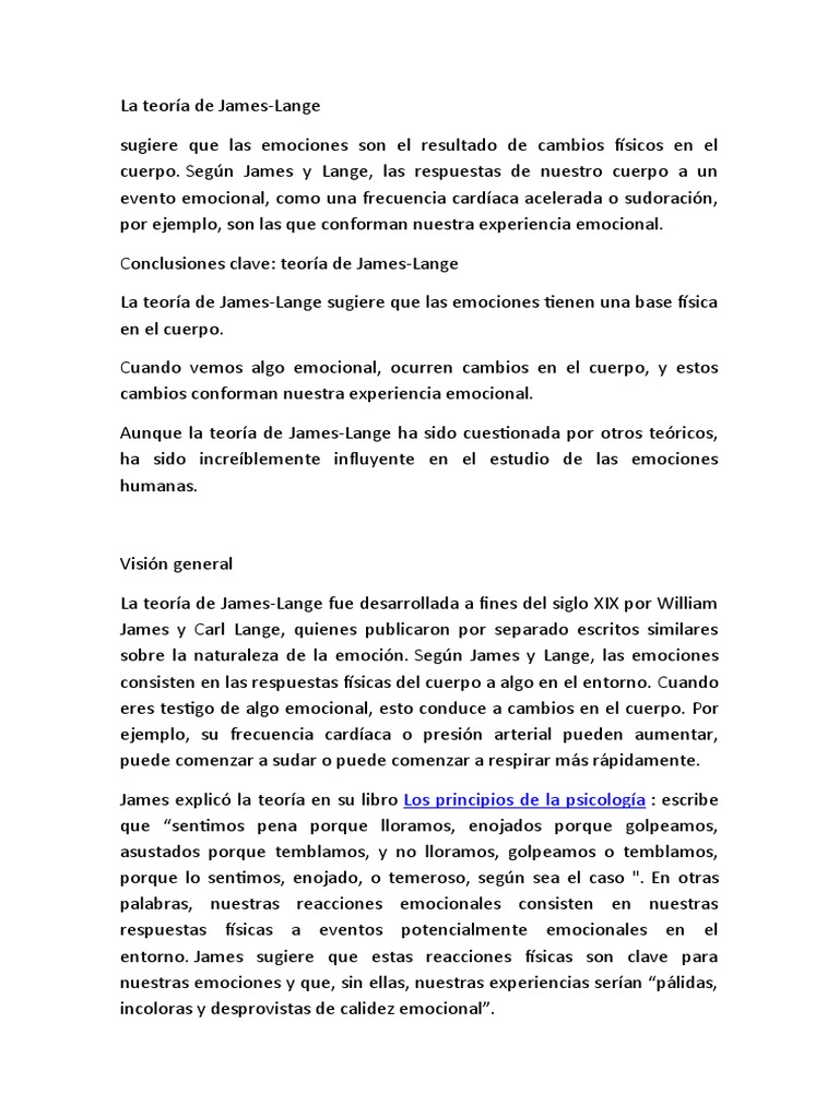 Teoría de James-Lange sobre emociones | PDF | Las emociones | Cerebro