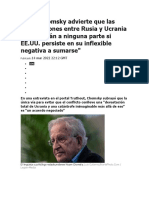 Noam Chomsky advierte que las negociaciones entre Rusia y Ucrania no llegarán a ninguna parte si EE.UU. persiste en su inflexible negativa a sumarse