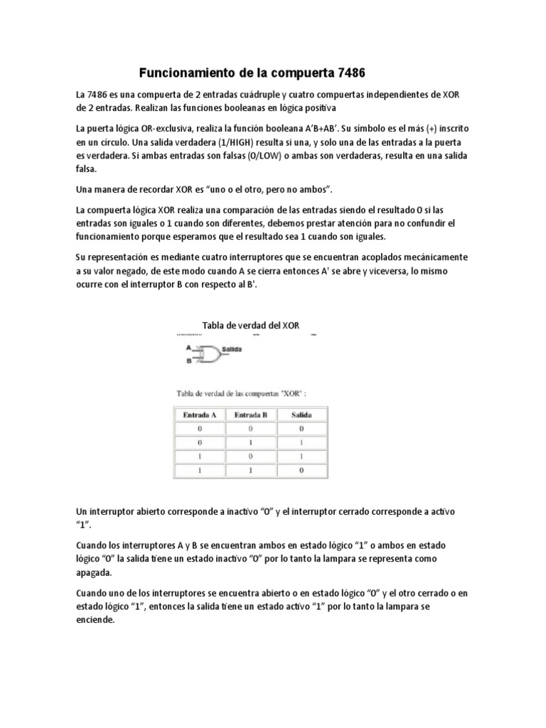 Funcionamiento de la compuerta 7486 XOR | PDF