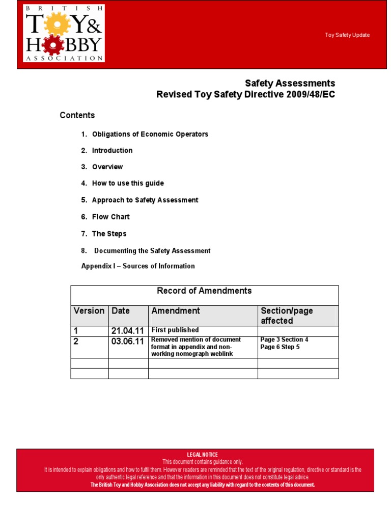2009 48 EC Toy Safety Assessment (By BTHA) PDF Risk Risk