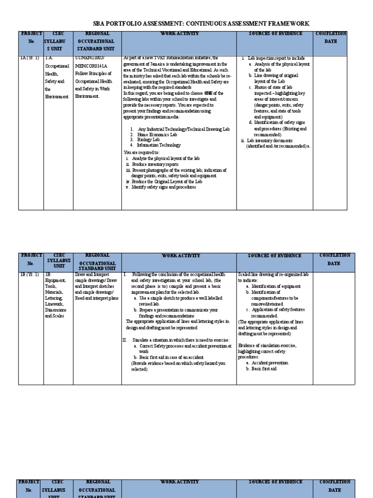 SBA Portfolio Assessment Framework | PDF | Occupational Safety And ...