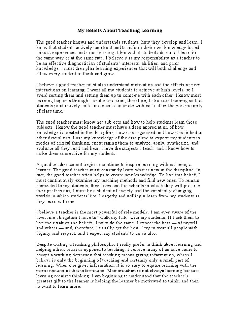 My Teaching and Learning Beliefs | PDF | Learning | Teachers