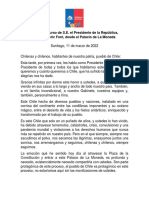 Primer discurso en el Palacio de La Moneda del Presidente Gabriel Boric Font [11 de marzo de 2022]