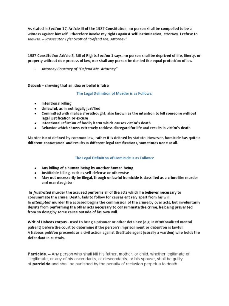 Legal Definitions of Murder and Homicide | PDF | Murder | Crime & Violence