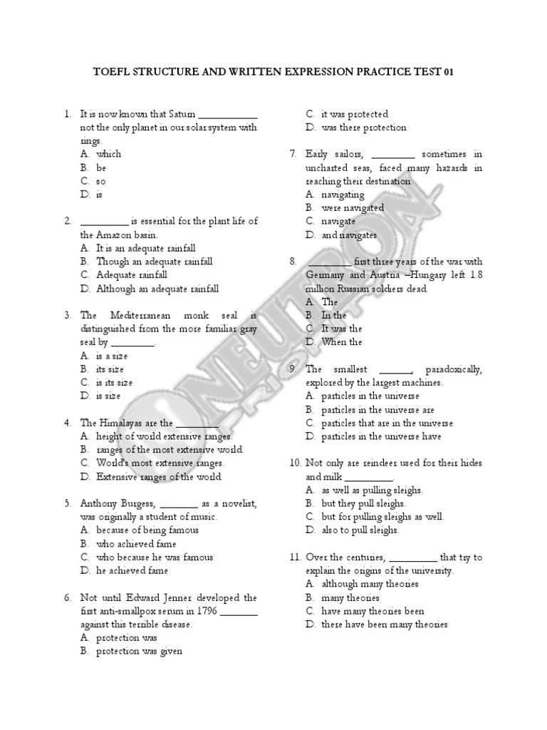 Toefl structure and written expression practice test 01 pdf astronomy