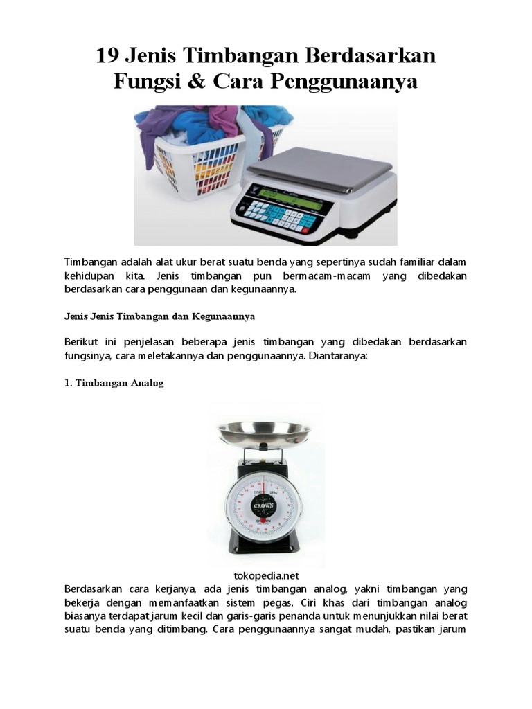 19 Jenis Timbangan Berdasarkan Fungsi | PDF