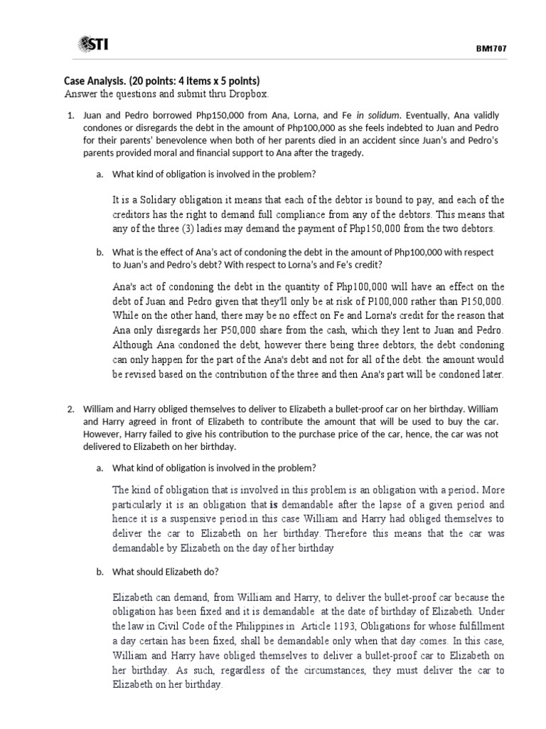 Case Analysis on Solidary Obligations | PDF | Debt | Debtor