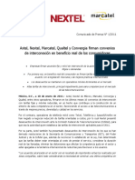 Axtel, Nextel, Marcatel, Qualtel y Convergia firman convenios de interconexión en beneficio real de los consumidores1-100111 Boletín IXC BUENO