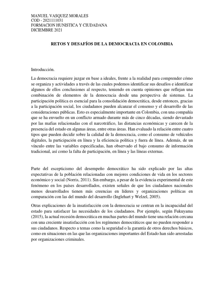 Retos de la Democracia en Colombia | PDF | Democracia | Ideologías ...