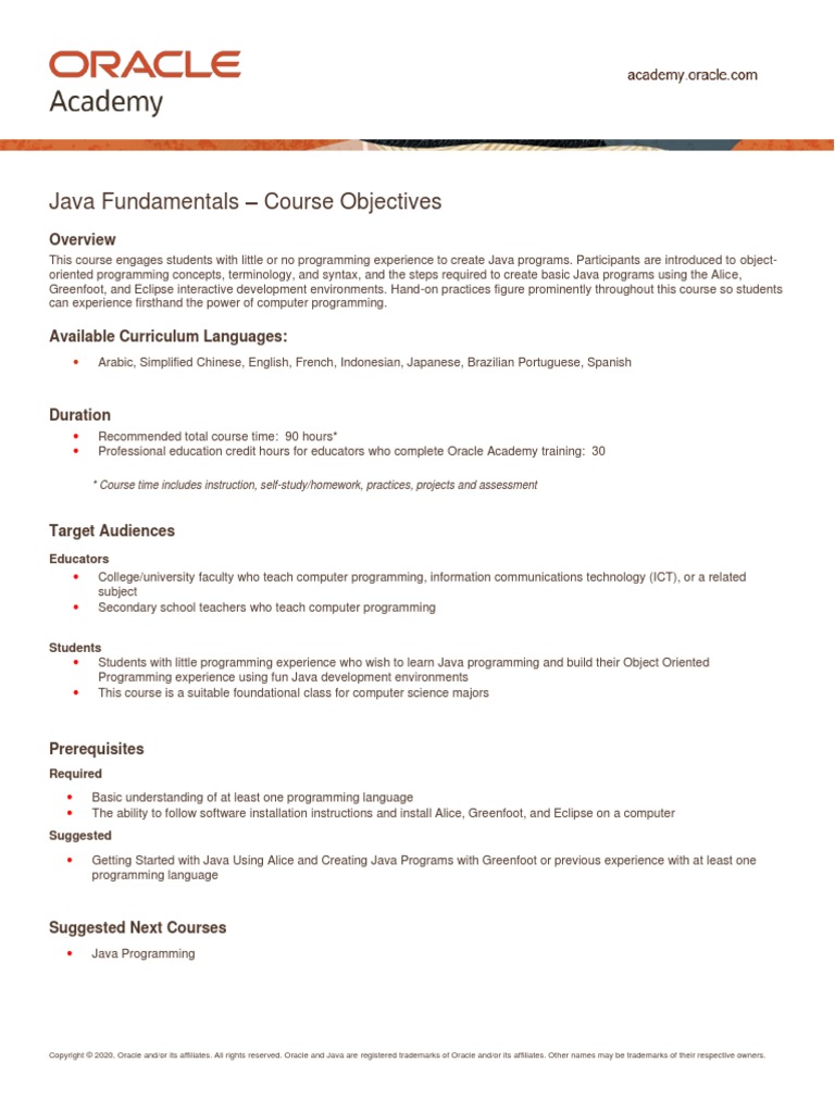 Java Fundamentals - Course Objectives | PDF | Method (Computer ...