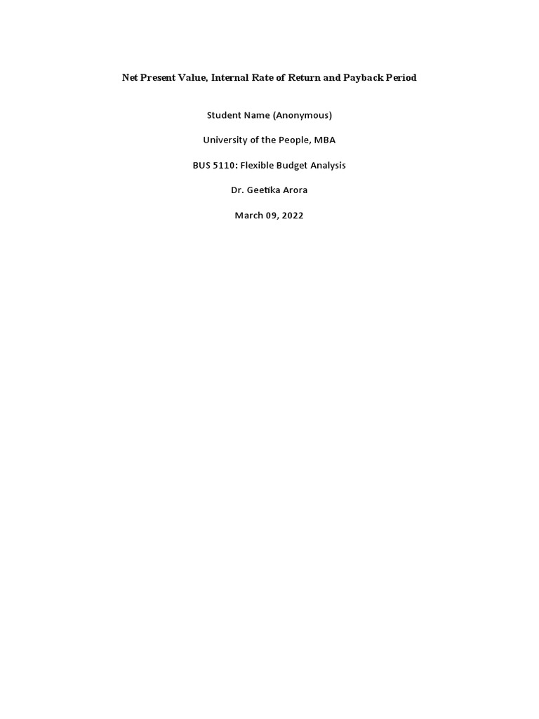NPV, IRR, and Payback Analysis Guide | PDF | Net Present Value ...