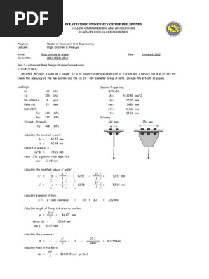 JEROME M. GUETA QUIZ 3 - Advance Steel Design | PDF | Mechanical
