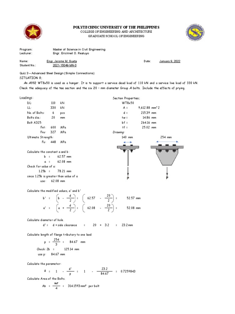 JEROME M. GUETA QUIZ 3 - Advance Steel Design | PDF | Mechanical