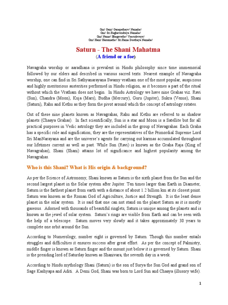 Understanding Shani: Friend or Foe? | PDF | Esoteric Cosmology ...