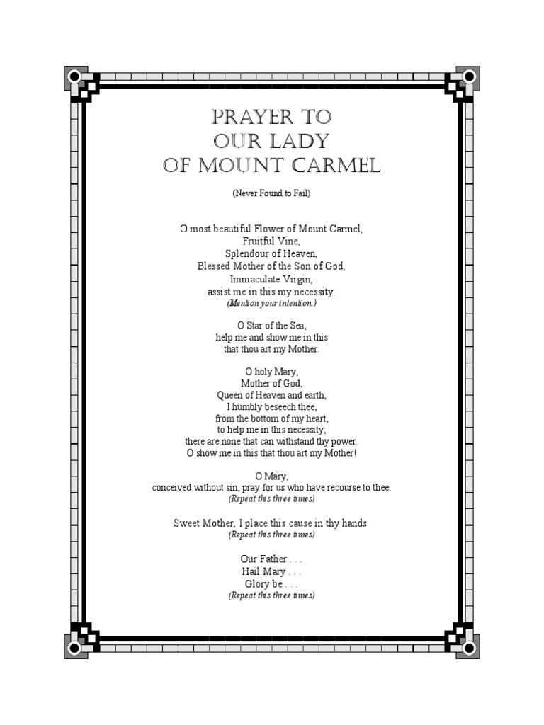 Prayer To Our Lady of Mount Carmel: (Never Found To Fail) | PDF