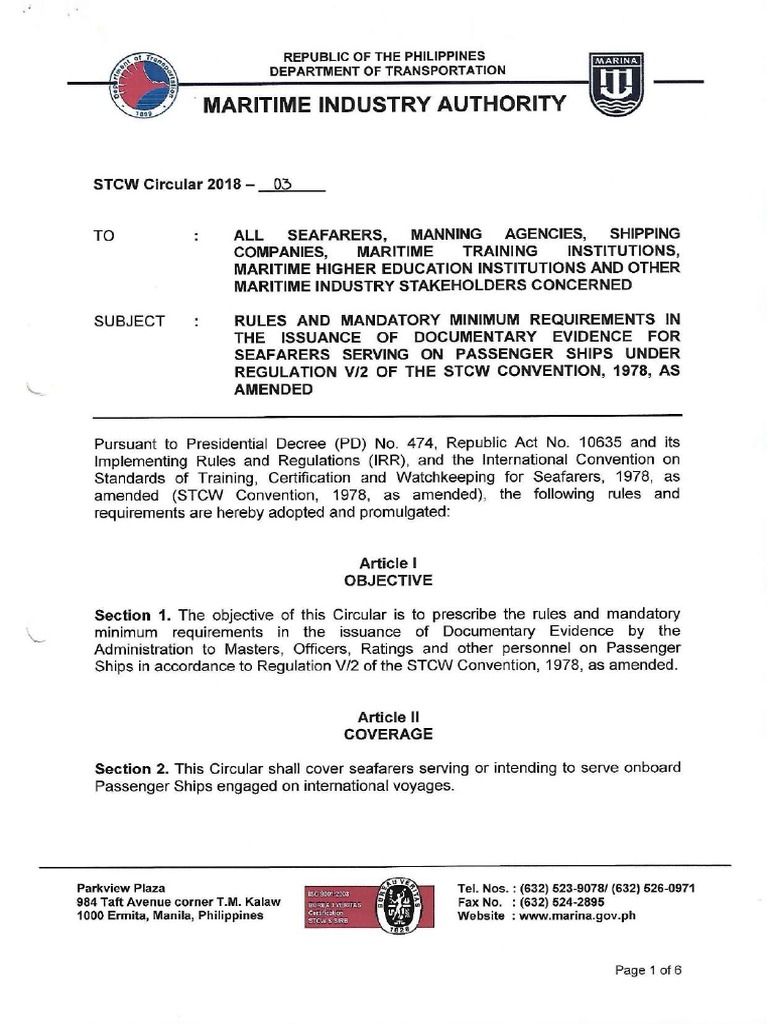 STCW Circular 2018 03 | PDF