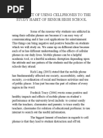 The Impact of Using Cellphones To The Study Habit of Senior High School