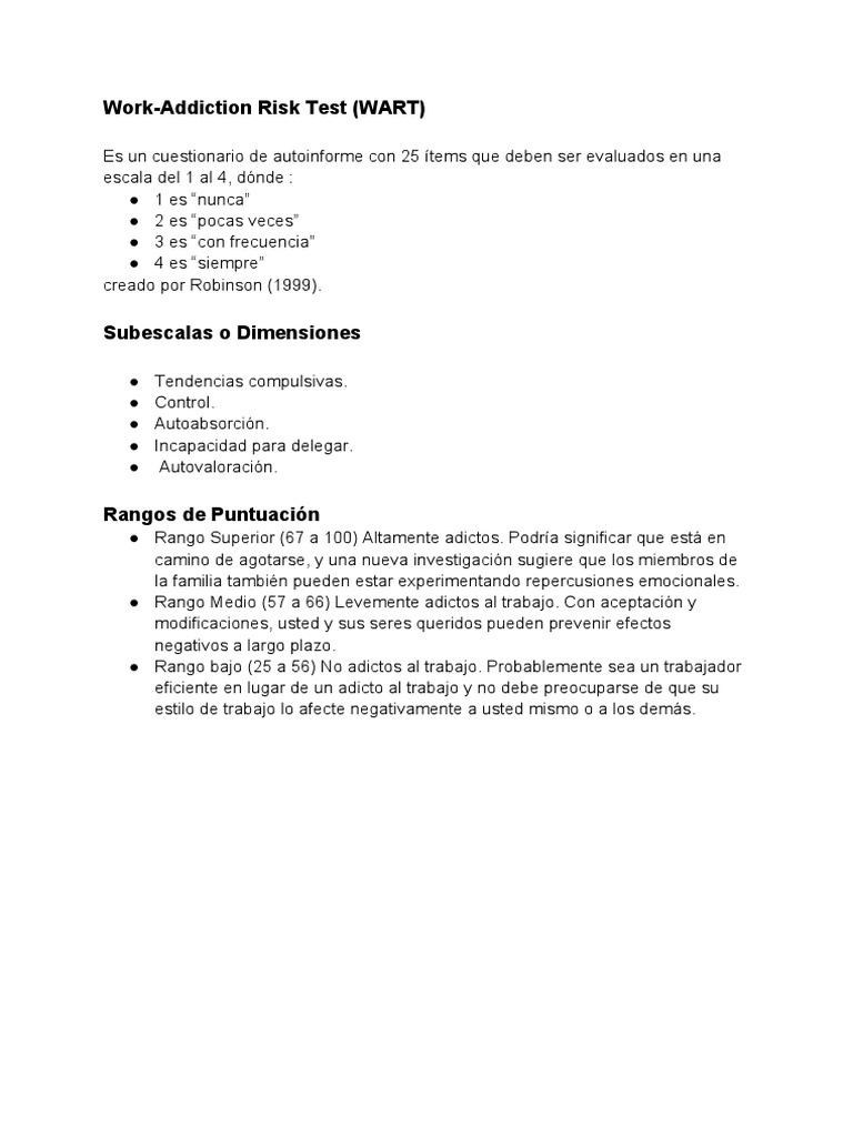 Test de Riesgo de Adicción al Trabajo | PDF | Crecimiento personal y ...