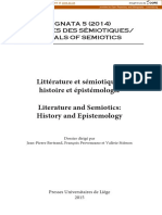 Littérature Et Sémiotique: Histoire Et Épistémologie Literature and Semiotics: History and Epistemology