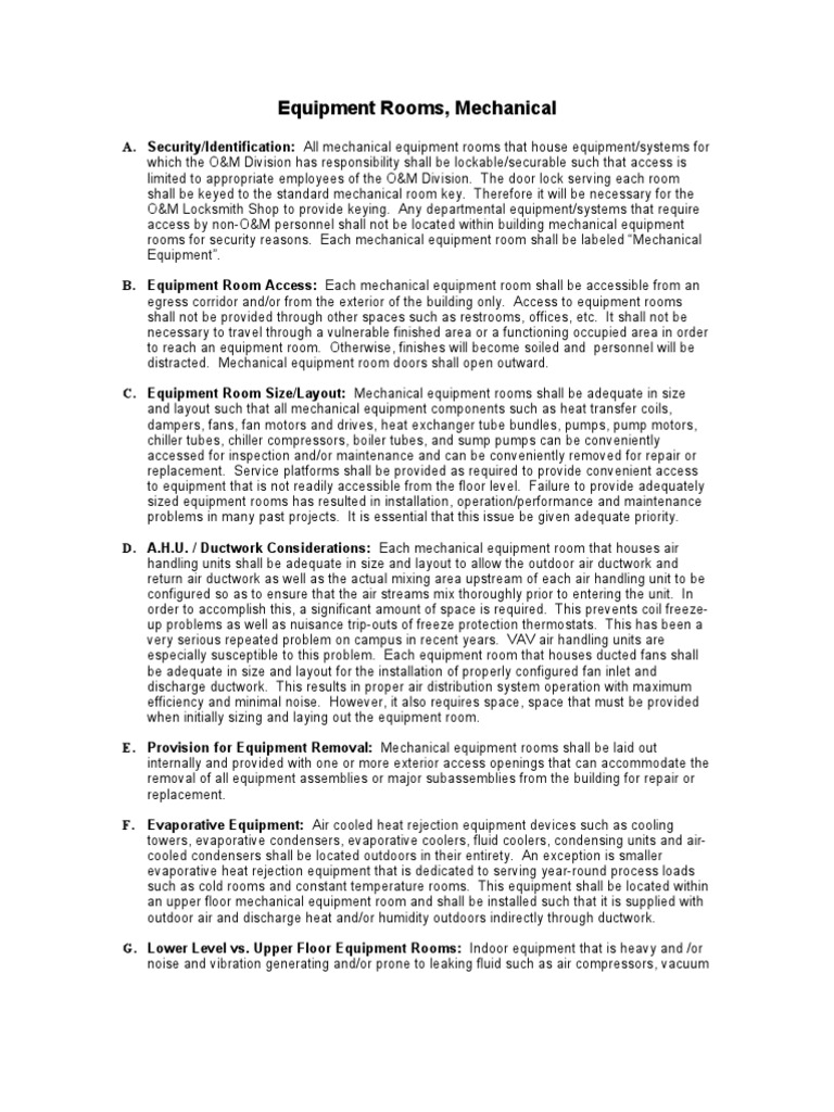 Mechanical Room Requirements | PDF | Duct (Flow) | Water Heating