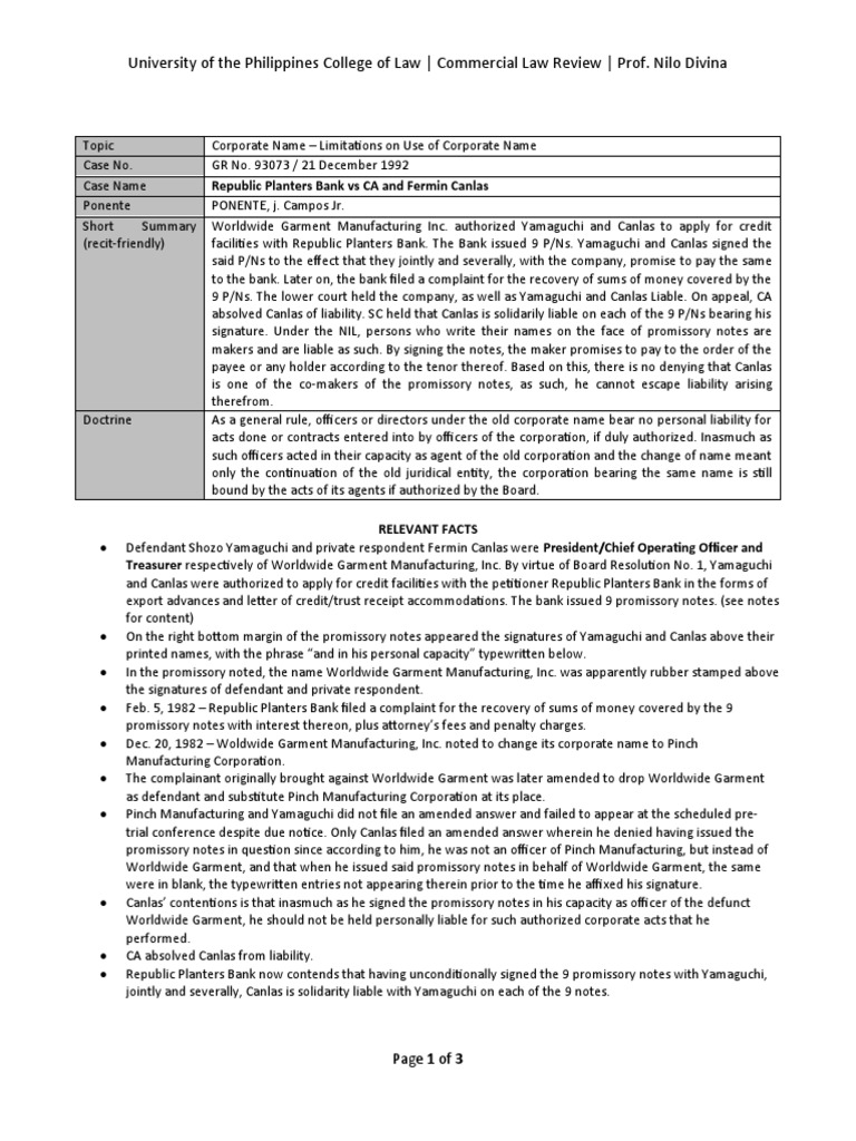 Republic Planters Bank Vs CA (1992) PDF Legal Liability Corporations