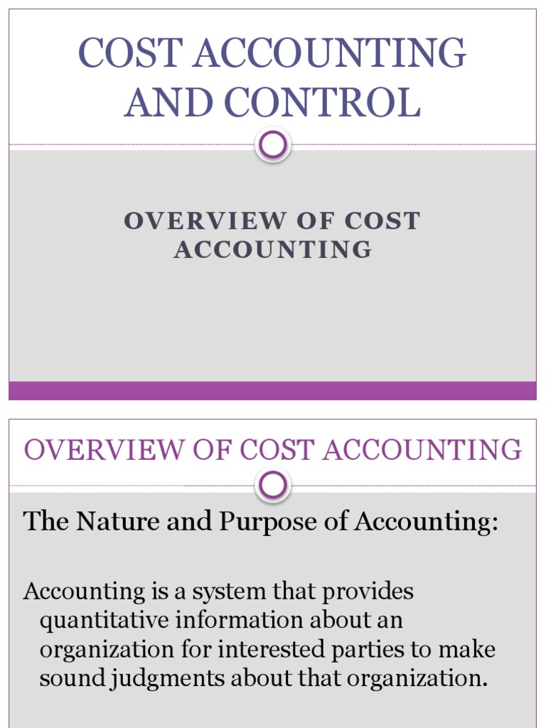Lesson 1 Cost Accounting Overview of Cost Accounting PDF Cost