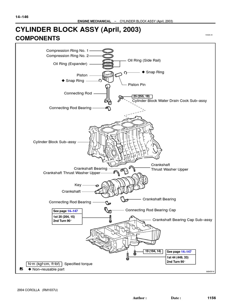 CYLINDER BLOCK ASSY (April, 2003) : Components | PDF