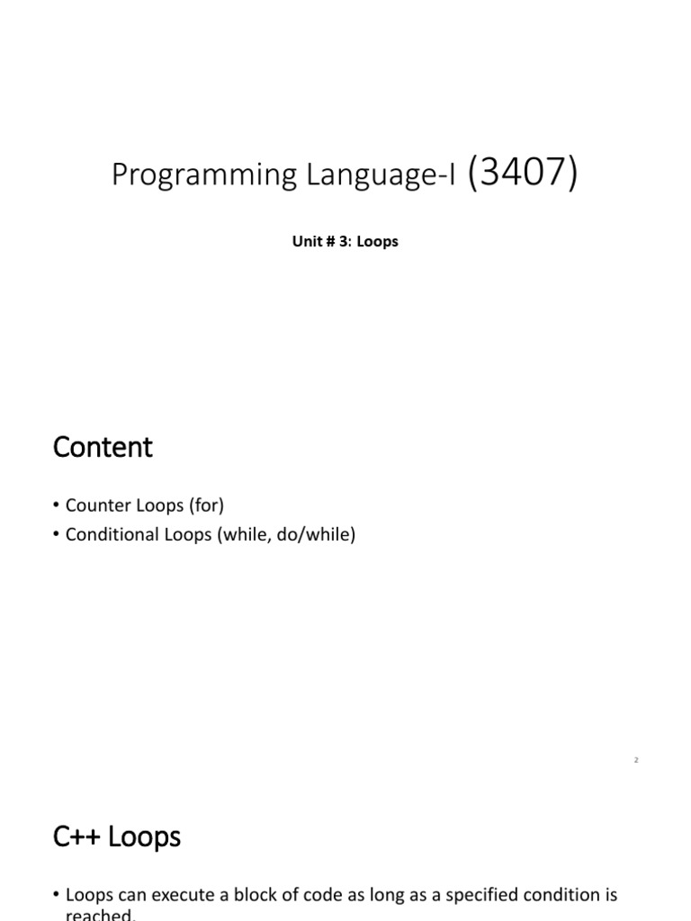 Programming Language-I: Unit # 3: Loops | PDF | Control Flow | Software ...
