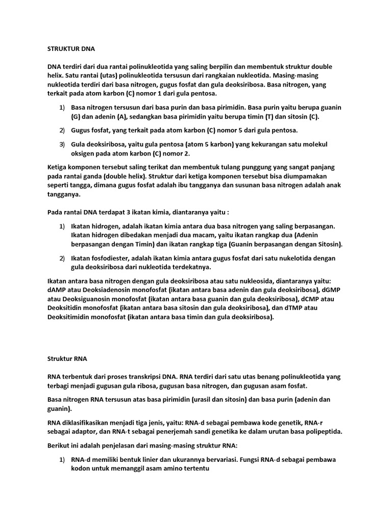 STRUKTUR DNA Dan RNA | PDF | Sains & Matematika