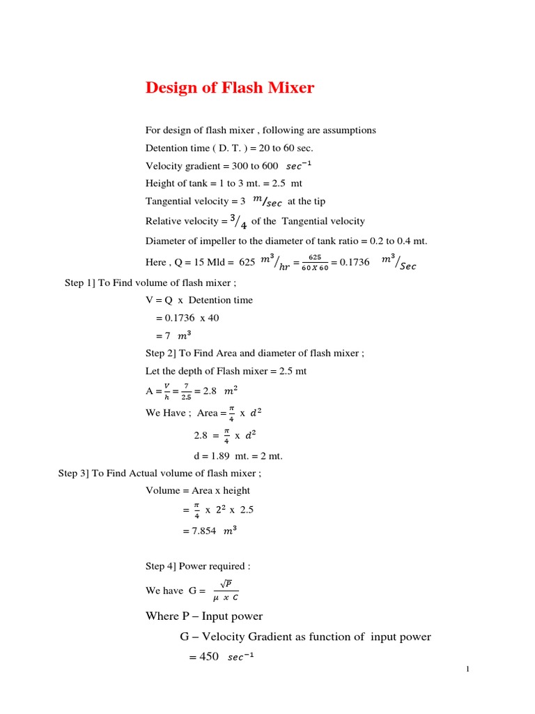 Flash Mixer Design Calculations | PDF | Dynamics (Mechanics ...