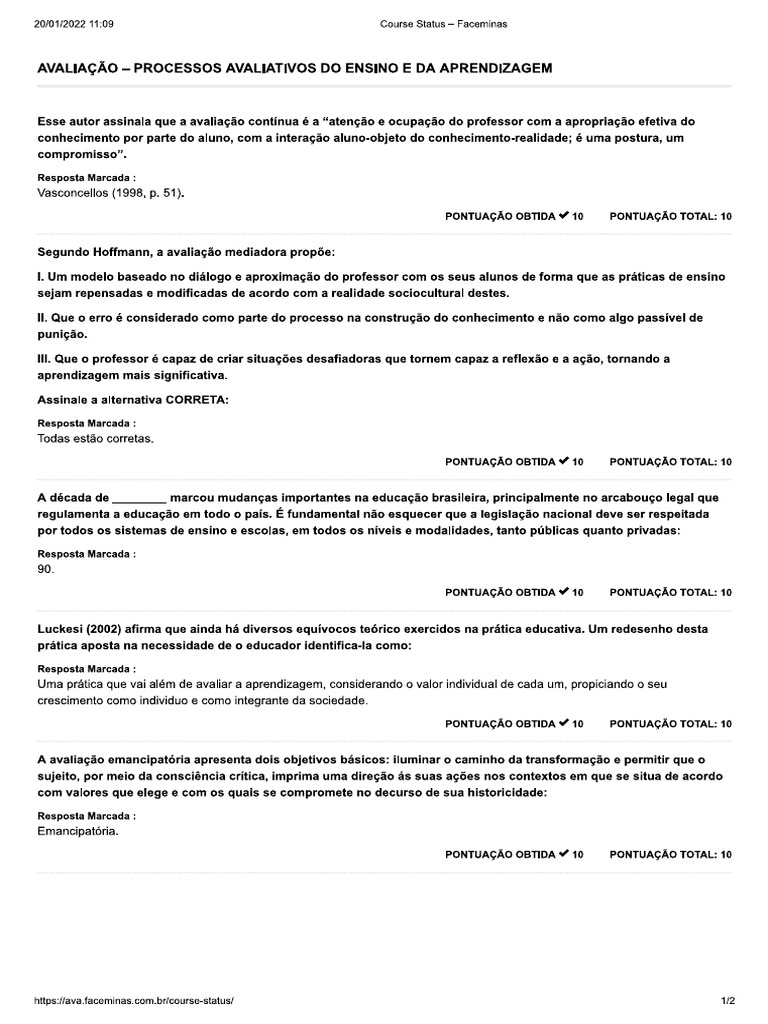Avaliação - Processos Avaliativos Do Ensino e Da Aprendizagem | PDF