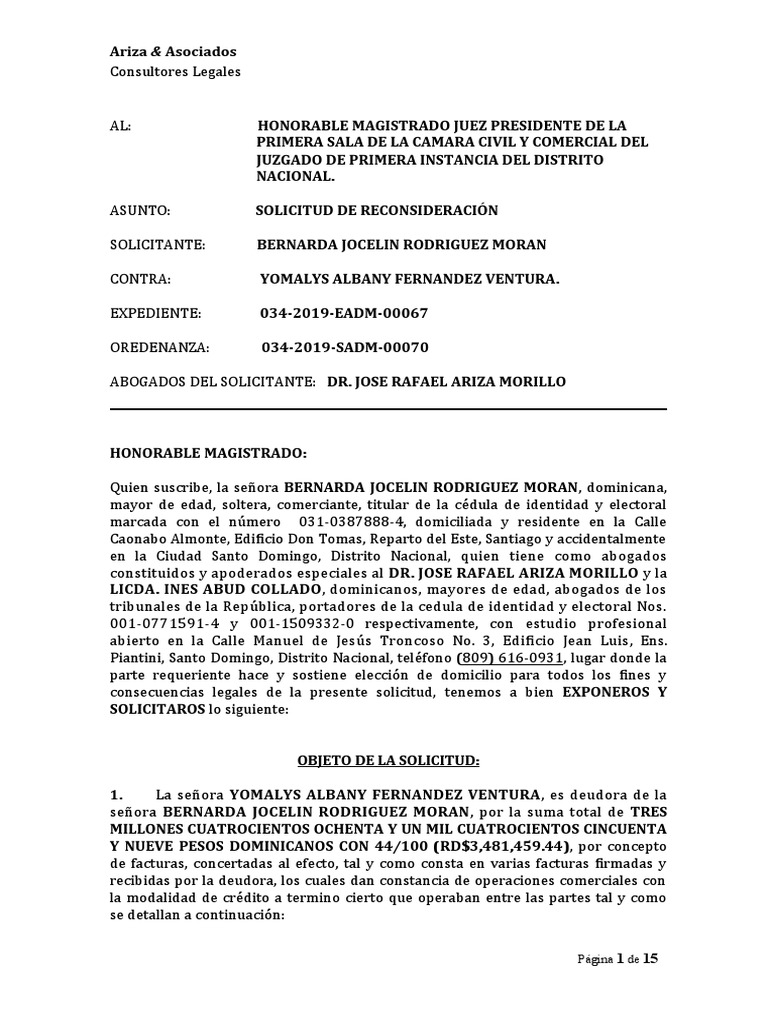 Solicitud Reconsideracion Auto para - Trabar Embargos - Bernarda ...