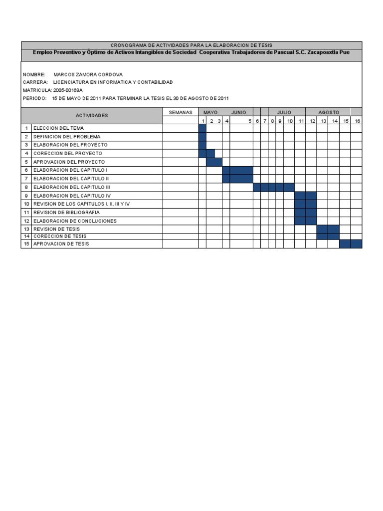 Cronograma de Actividades Para La Elaboracion de Tesis Empleo ...