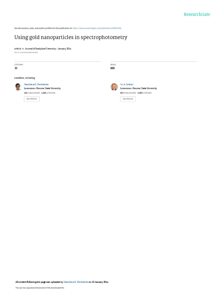 Using Gold Nanoparticles in Spectrophotometry Journal of Analytical