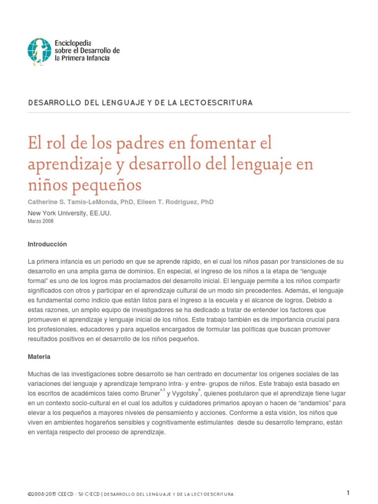 Estimulación de Los Padres en El Desarrollo Del Lenguaje | PDF ...