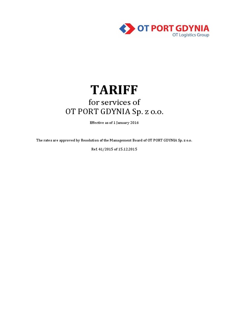Tariff Rates for OT Port Gdynia Services | PDF | Cargo | Truck