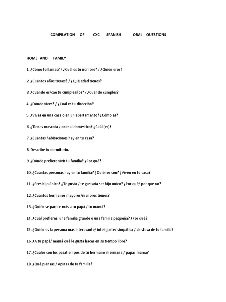 Compilation of cxc spanish oral questions answers pdf