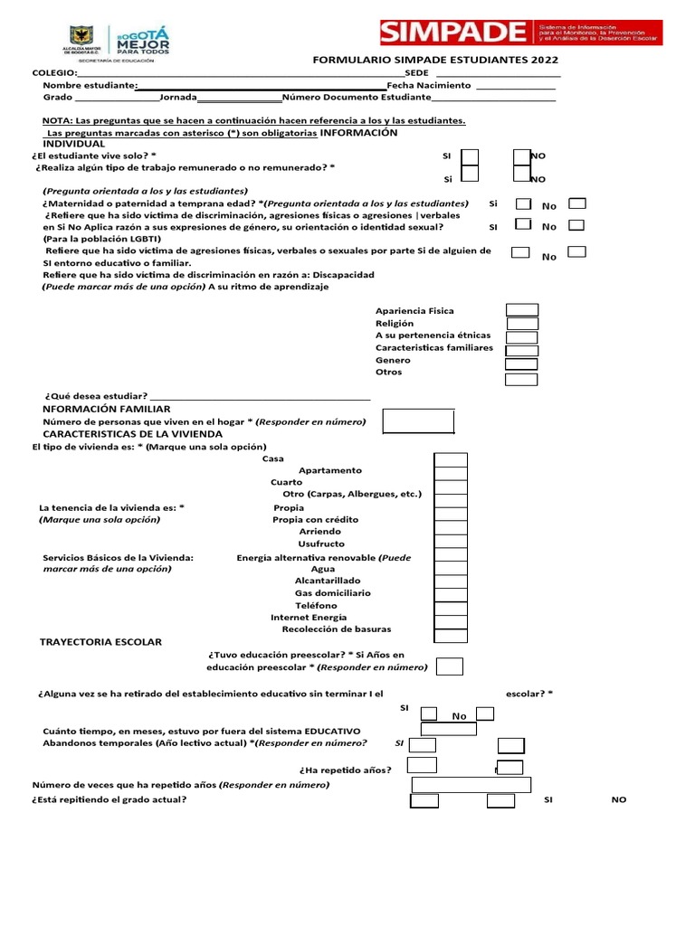 Formulario SIMPADE 2022 PDF