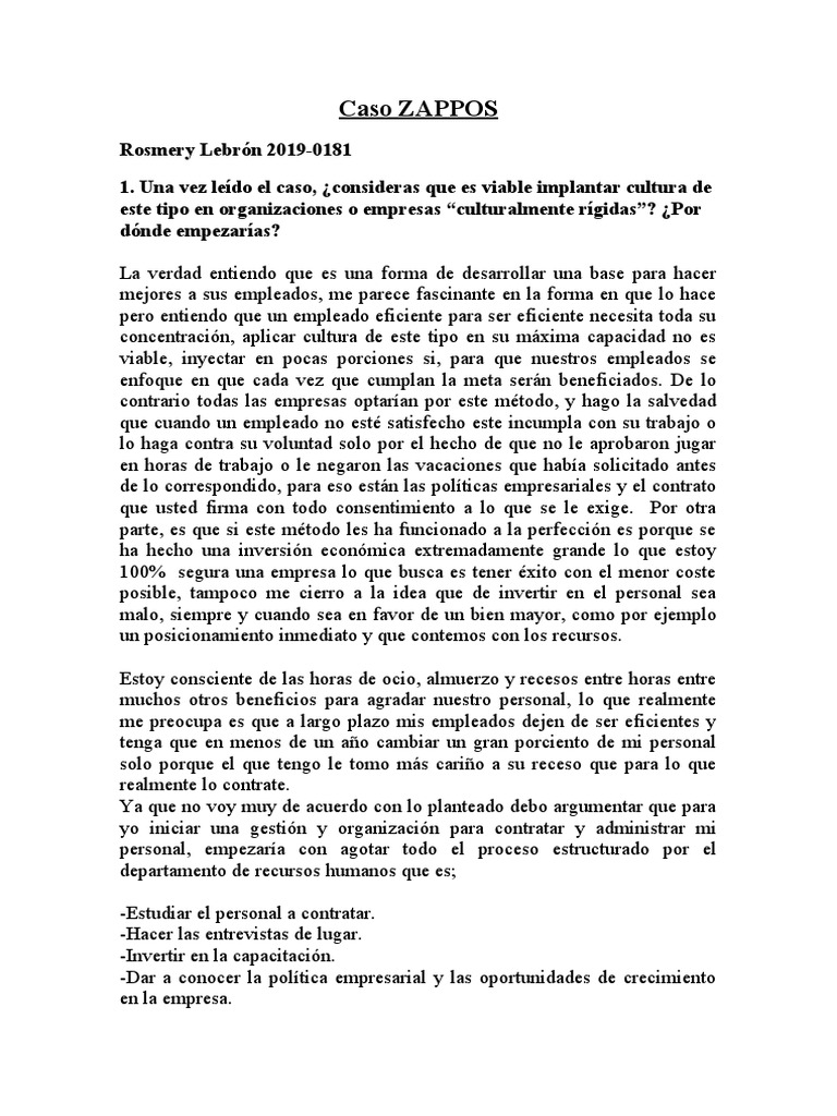 Caso ZAPPOS PDF Business Economias