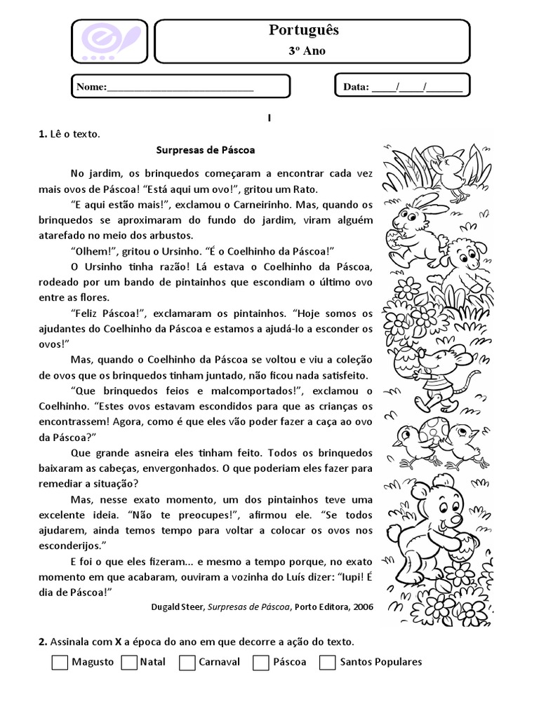 Ficha de Avaliacao Portugues 3 Ano 2 Trimestre Marco | PDF | Ovos de ...