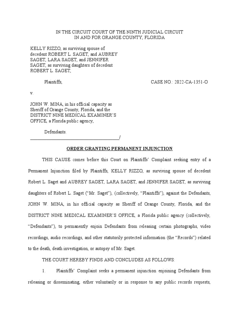 Permanent Injunction on Saget Records | PDF | Injunction | Justice
