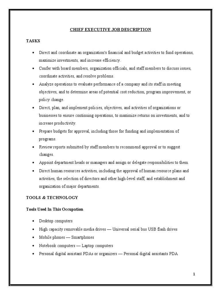 Chief Executive Job Description PDF Personal Digital Assistant