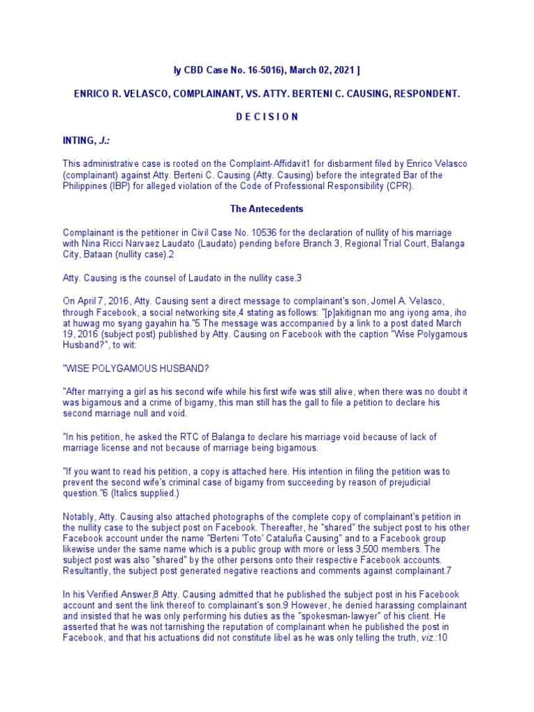 Atty. Causing's Disbarment Case Ruling | PDF | Lawyer | Annulment