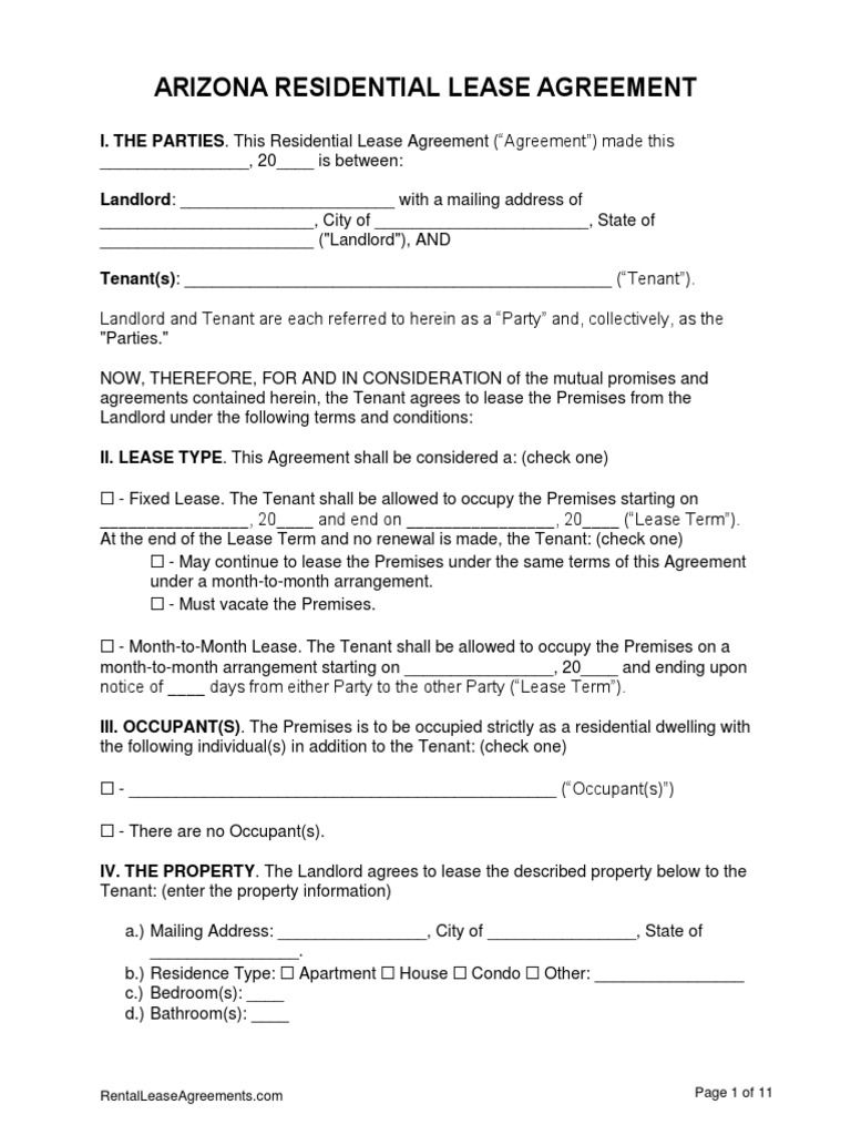 Arizona Residential Lease Agreement | PDF | Lease | Leasehold Estate