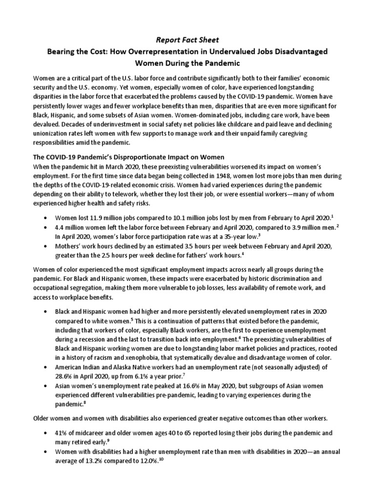 DOLWB Bearing The Cost Report Fact Sheet PDF Employment