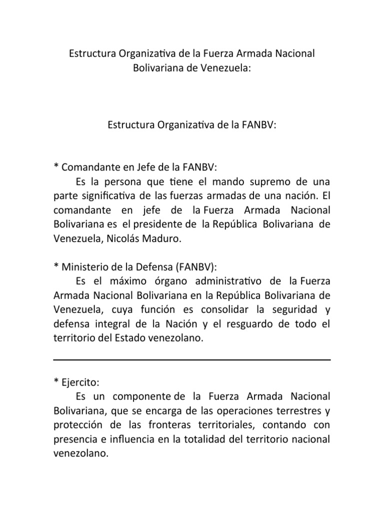 Estructura de la Fuerza Armada Bolivariana | PDF | Venezuela | Gobierno