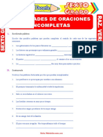 Actividades de Oraciones Incompletas para Sexto Grado de Primaria